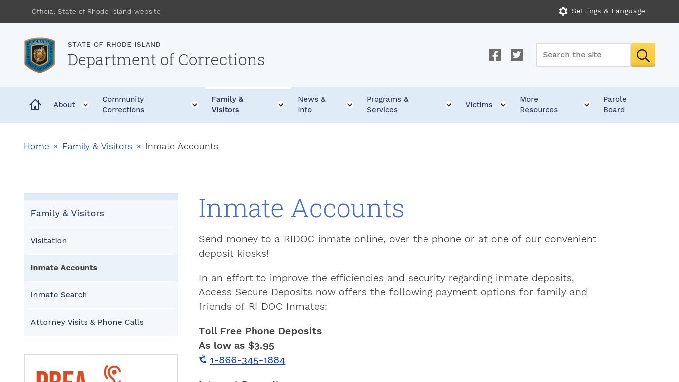 Inmate Accounts | Department of Corrections